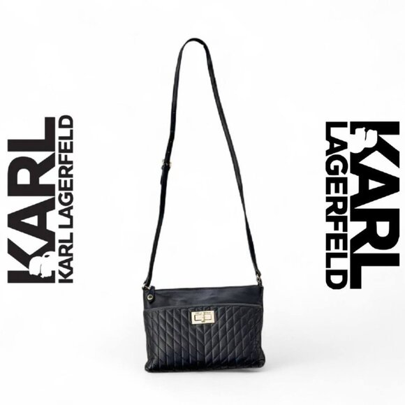 Karl Lagerfeld Crossbody Bag with Adjustable Strap in Black with Gold Hardware – - Picture 1 of 10